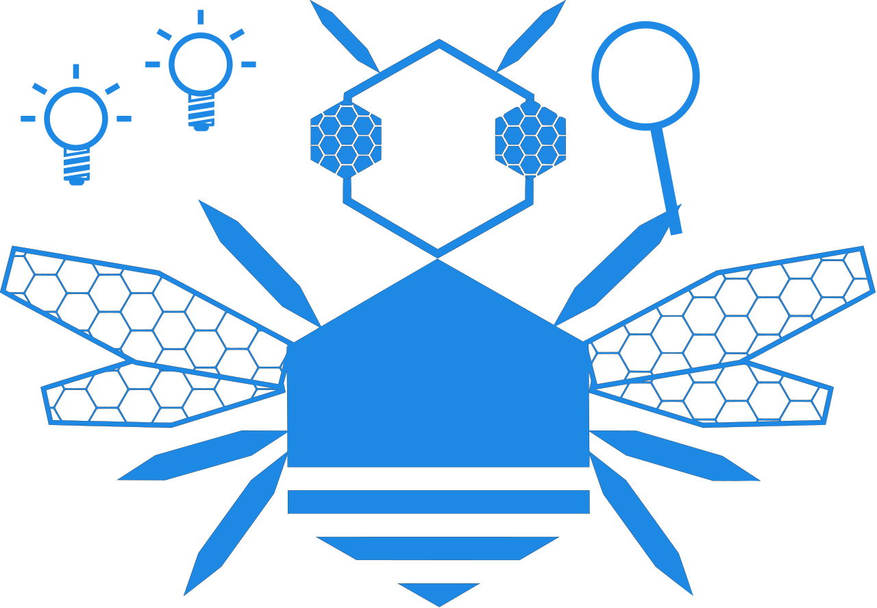HexBee with ideas and a magnifying glass